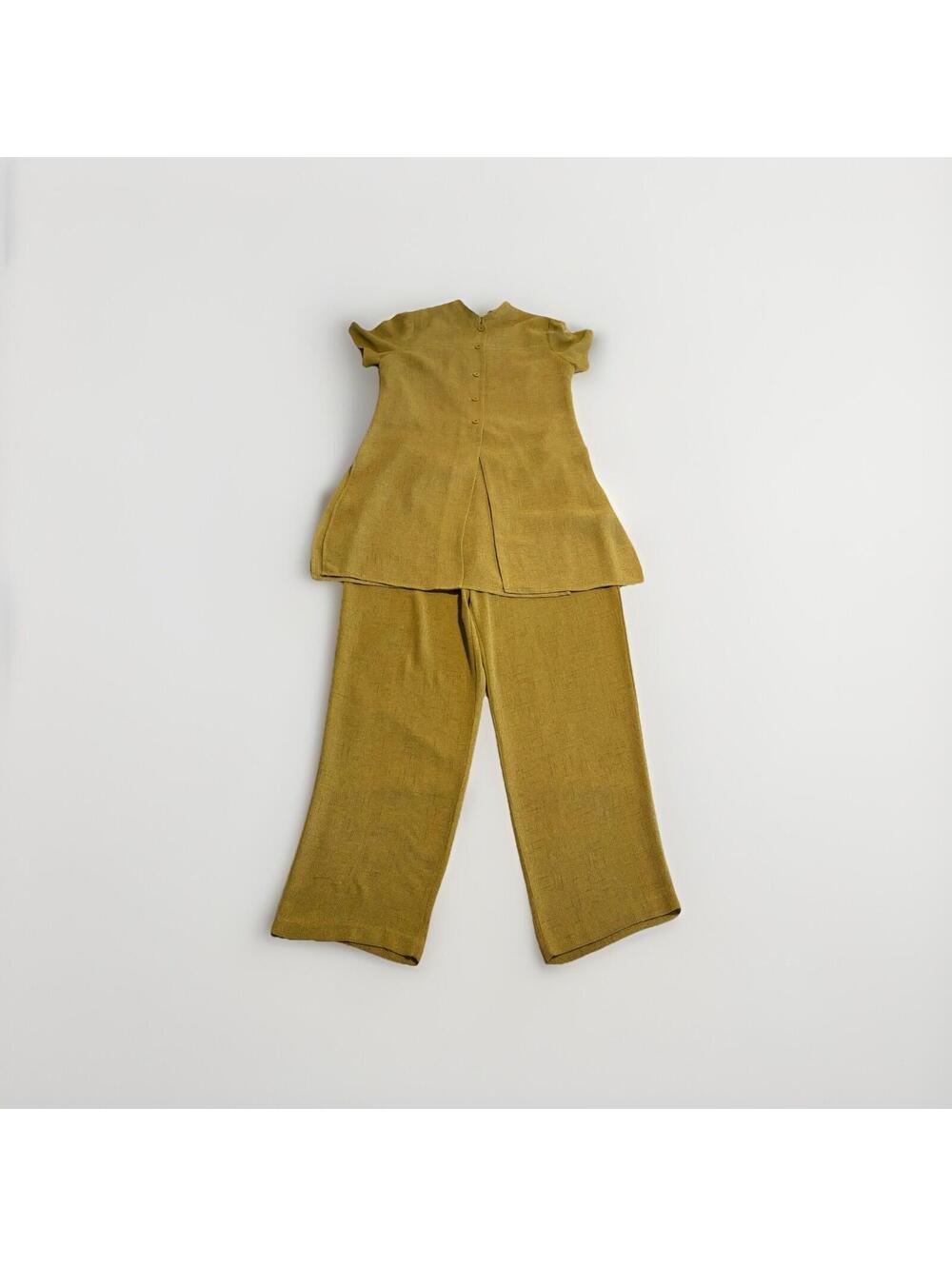 Donna Ricco Chartreuse Green Pants 12 & Long Jacket/Shirt 14, Woven Mesh